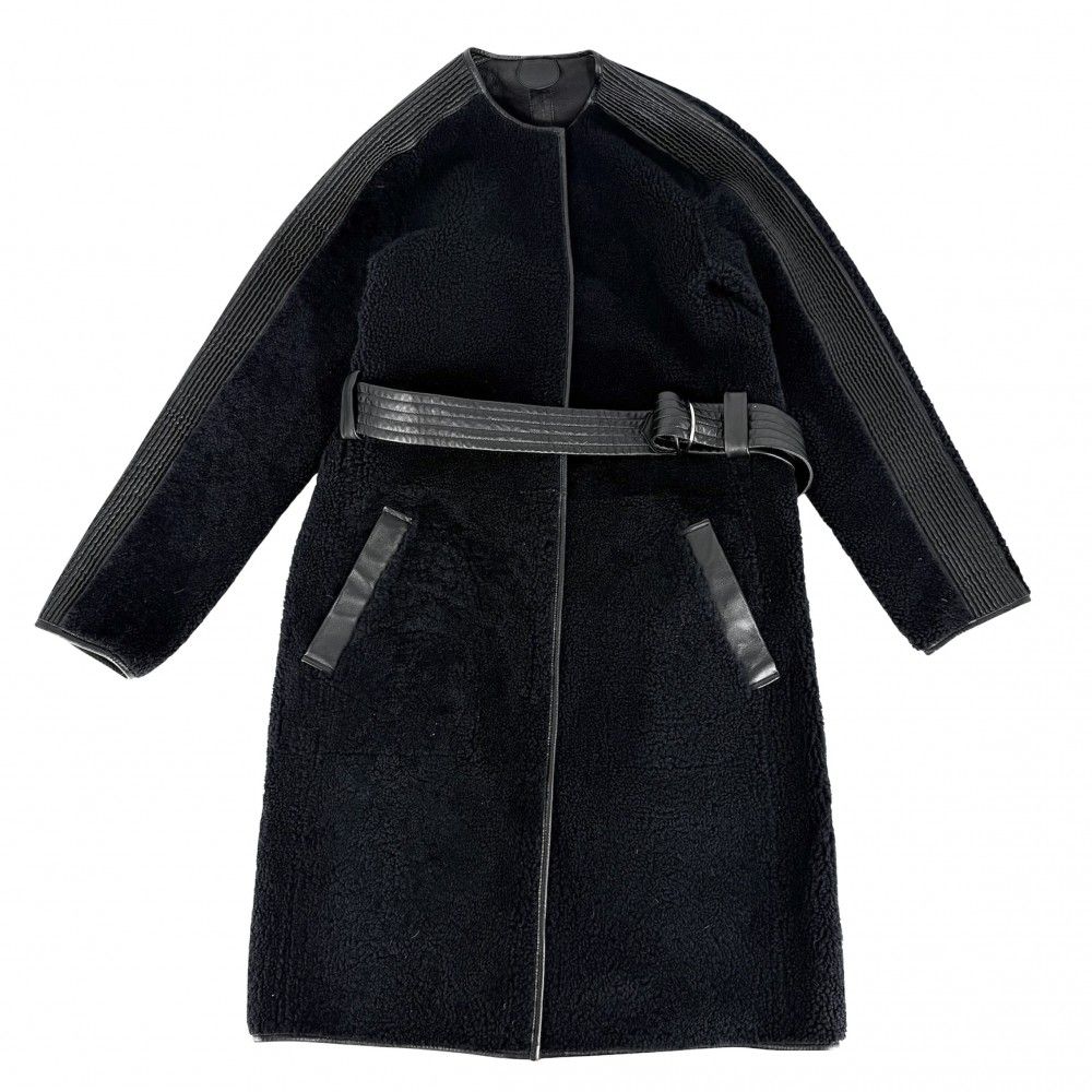 Louis Vuitton Boa Shearling Long Coat Leather Reversible 36 Black Sheep Spring — view 3