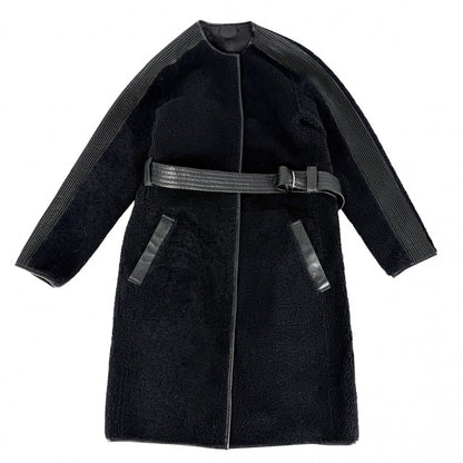 Louis Vuitton Boa Shearling Long Coat Leather Reversible 36 Black Sheep Spring — view 3