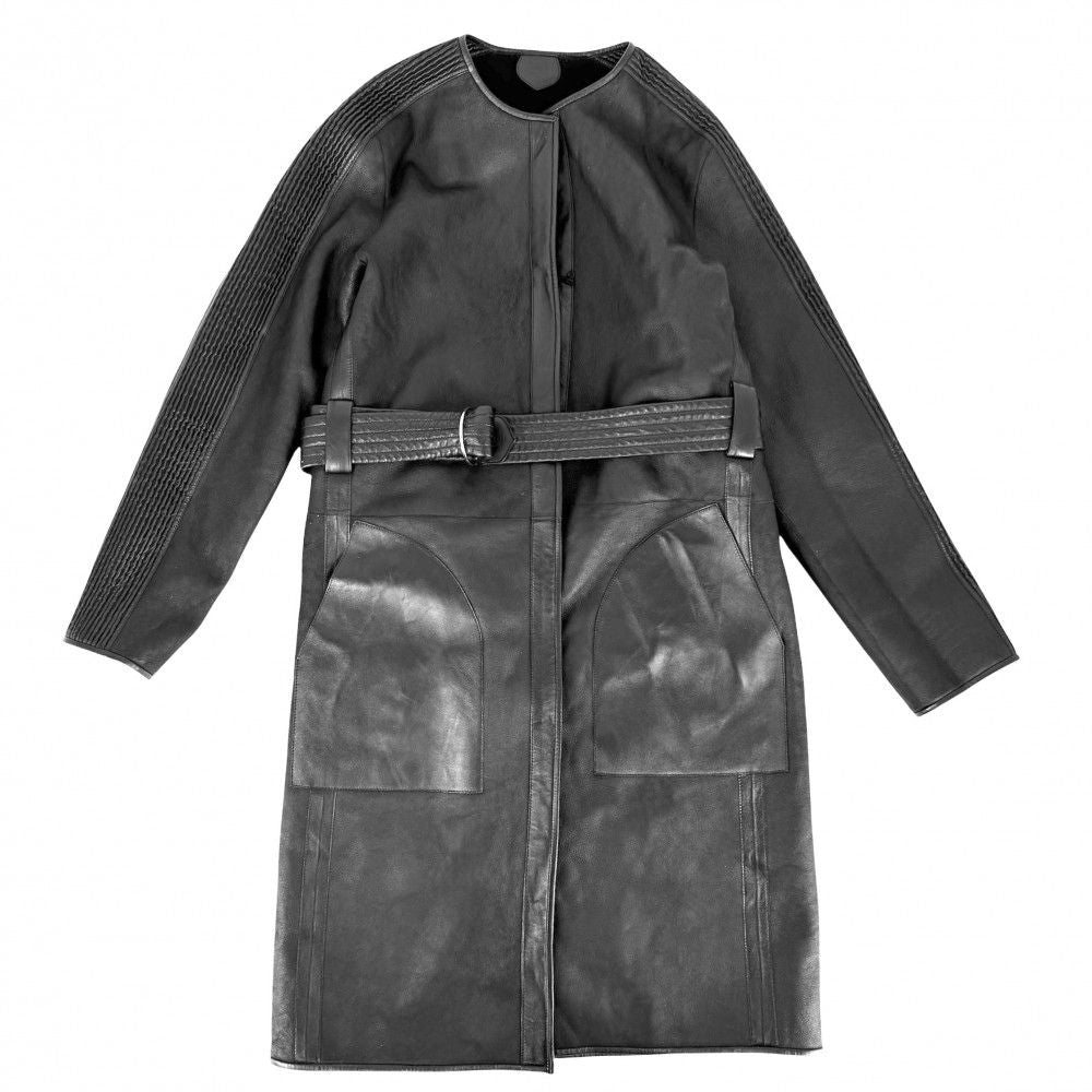 Louis Vuitton Boa Shearling Long Coat Leather Reversible 36 Black Sheep Spring