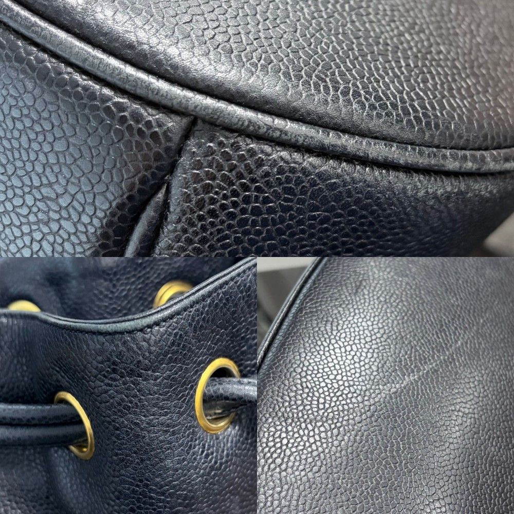 Chanel Handbag CC Logo Drawstring Bag Coco Charm Shoulder Caviar Leather Black — view 9