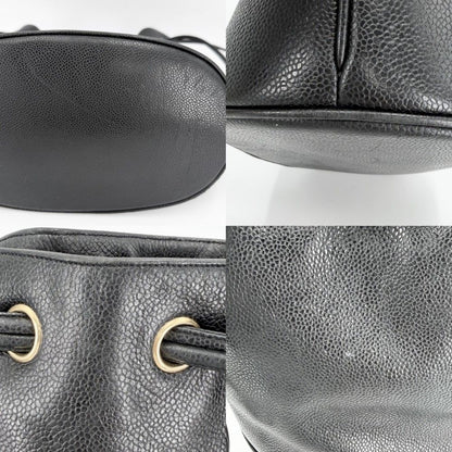 Chanel Handbag CC Logo Drawstring Bag Coco Charm Shoulder Caviar Leather Black — view 6