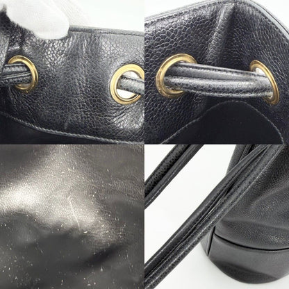 Chanel Handbag CC Logo Drawstring Bag Coco Charm Shoulder Caviar Leather Black — view 7