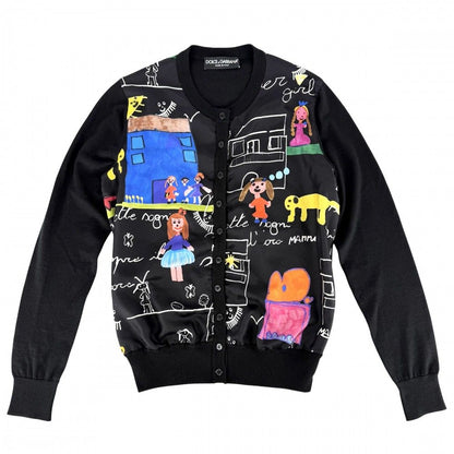 Dolce & Gabbana Cardigan Top & 38 Black Multicolor Cashmere Silk Spring Autumn