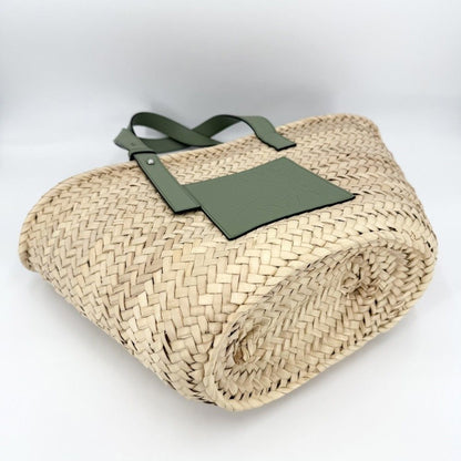 Loewe Handbag Anagram Basket Bag Palm Leaf Calf Leather Beige Green Silver — view 3
