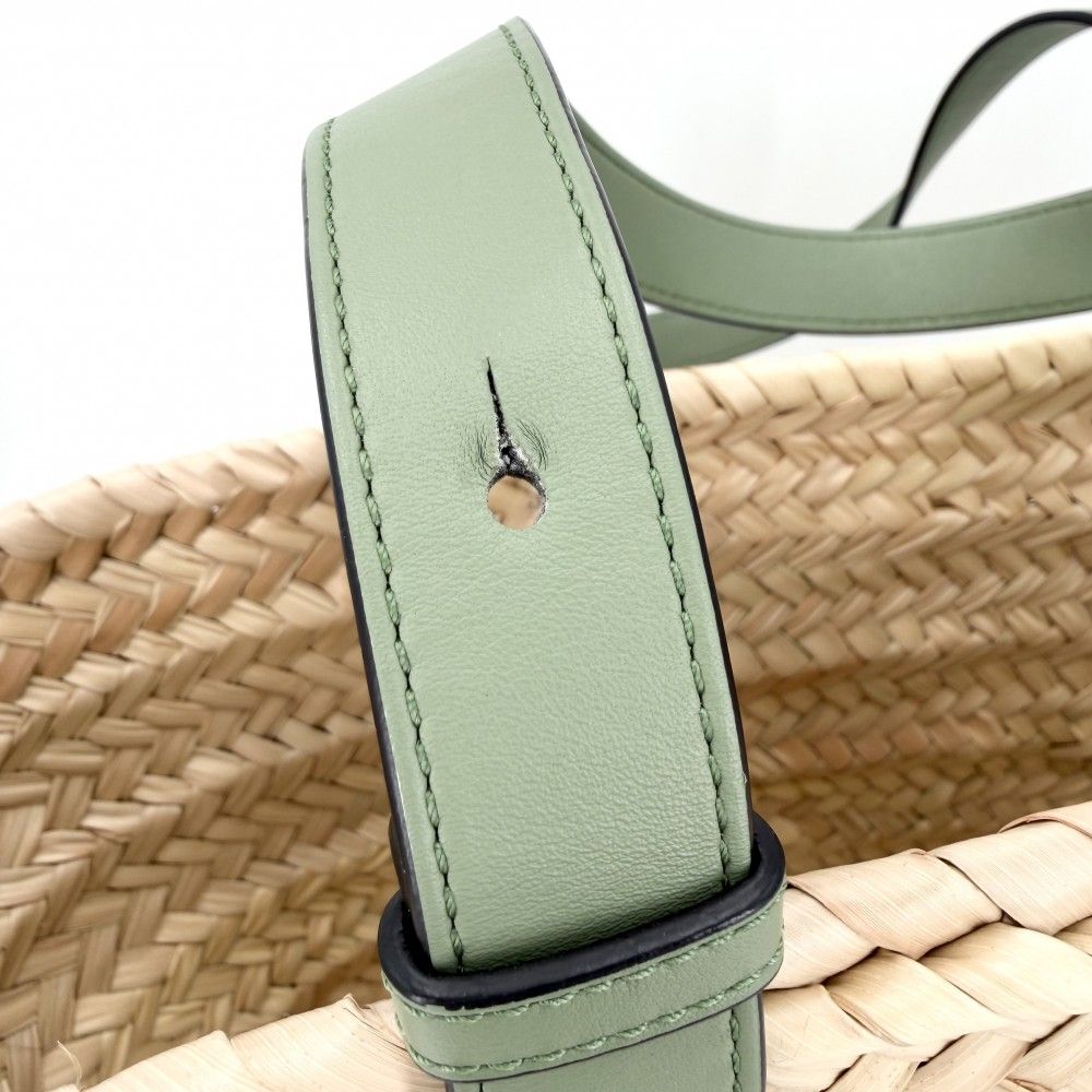Loewe Handbag Anagram Basket Bag Palm Leaf Calf Leather Beige Green Silver — view 8