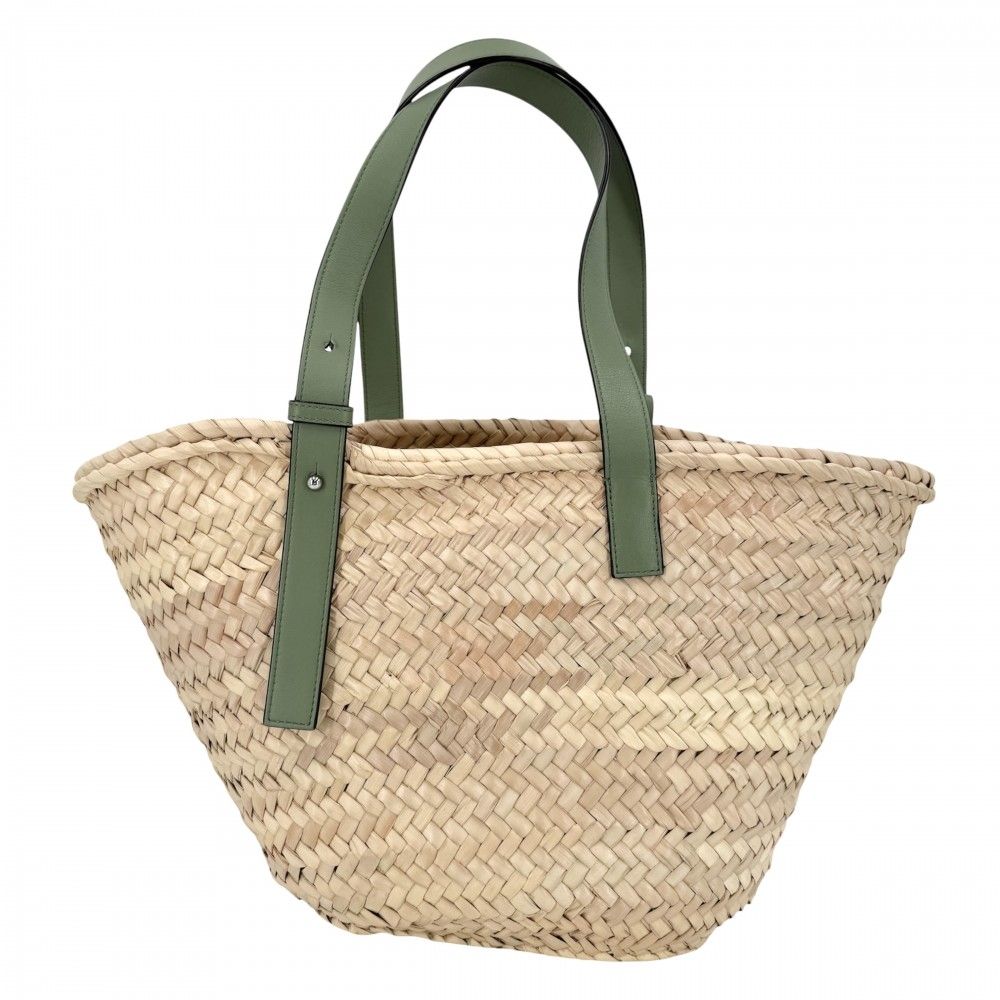 Loewe Handbag Anagram Basket Bag Palm Leaf Calf Leather Beige Green Silver — view 2