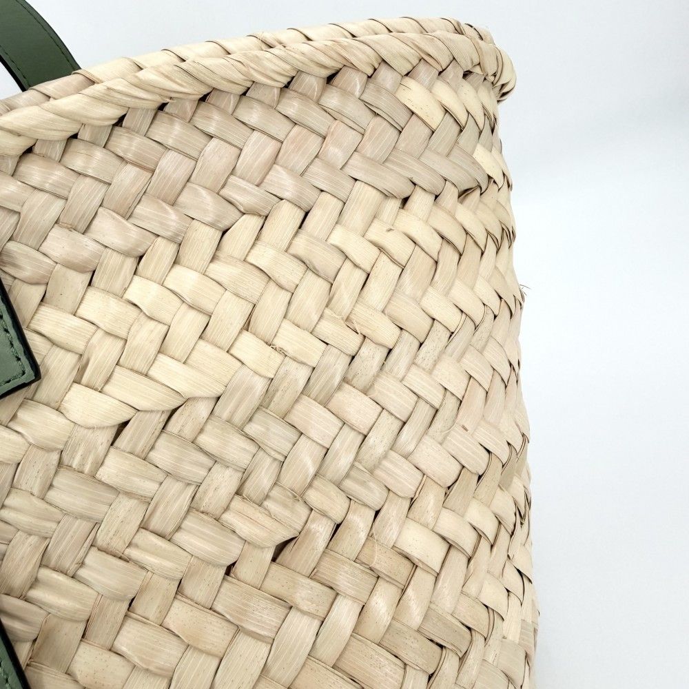 Loewe Handbag Anagram Basket Bag Palm Leaf Calf Leather Beige Green Silver — view 6