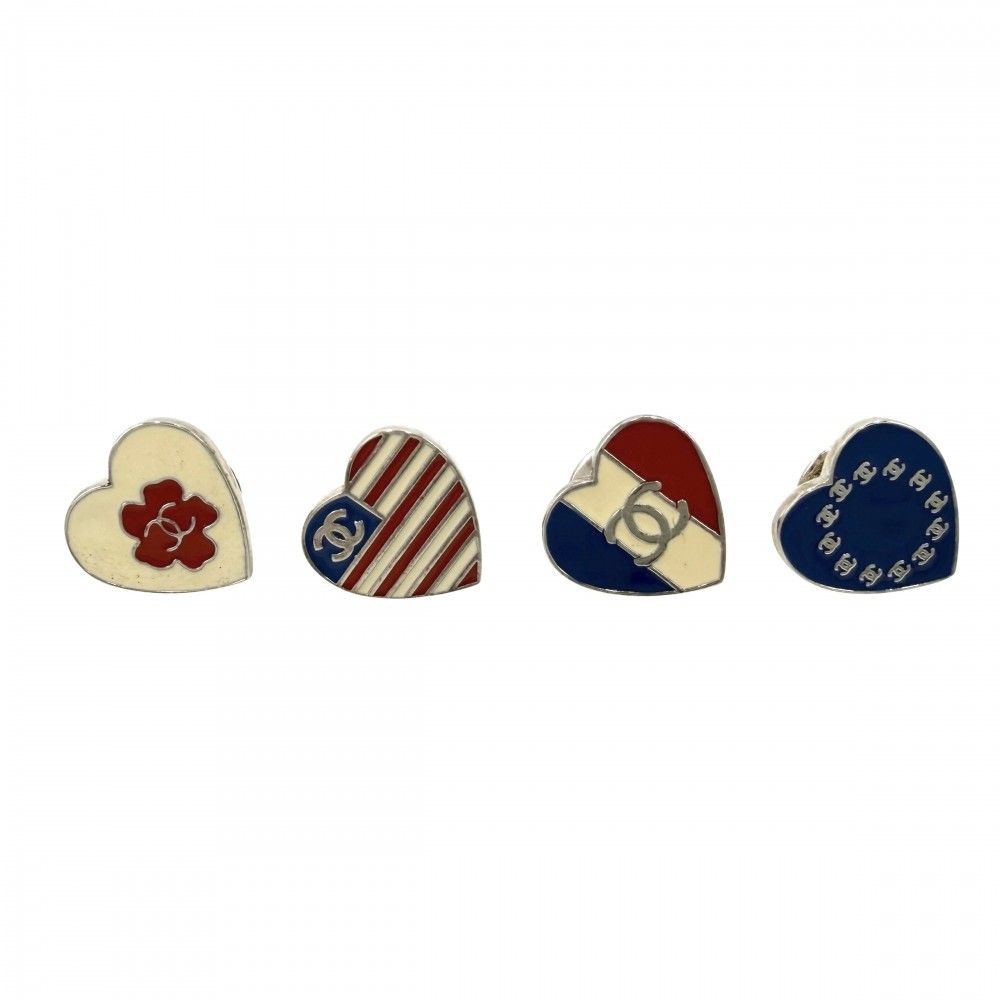 Chanel Brooch CC Logo National Flag Vintage Heart White Blue 3.7