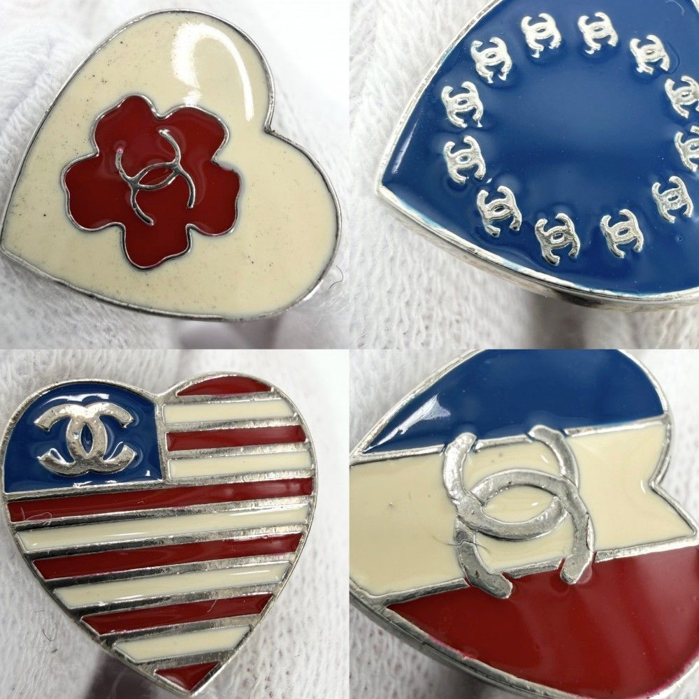 Chanel Brooch CC Logo National Flag Vintage Heart White Blue 3.7 — view 5