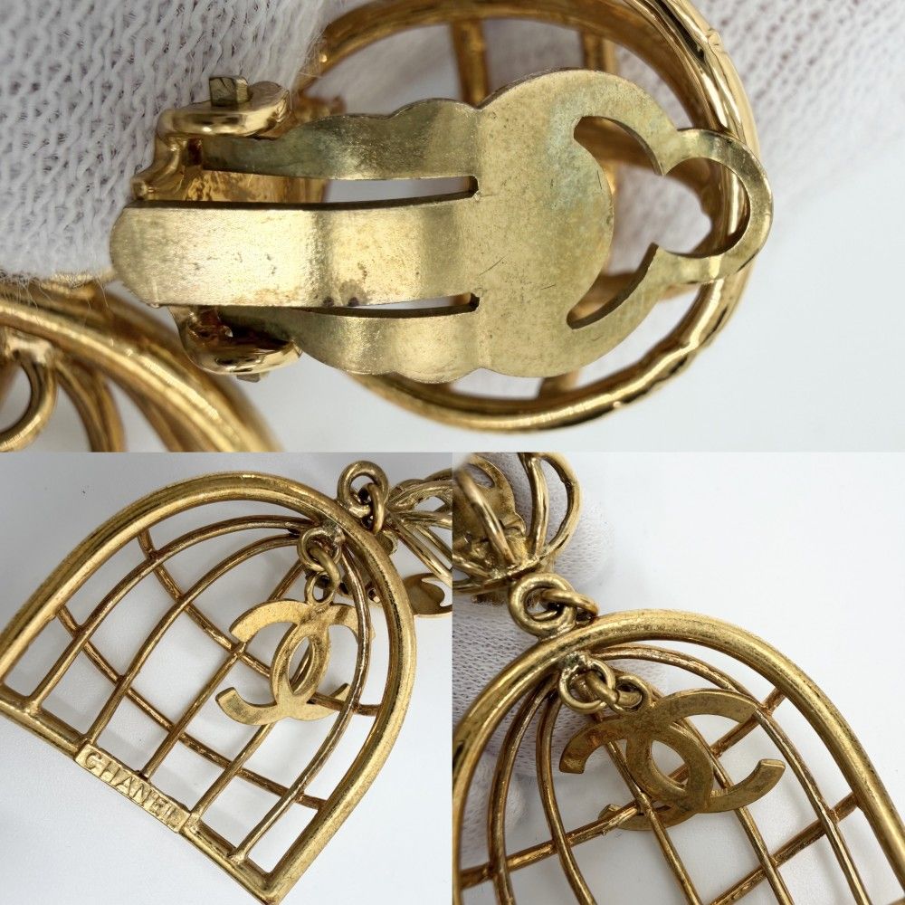 Chanel Earrings Birdcage CC Logo Vintage 2 9 Gold — view 5