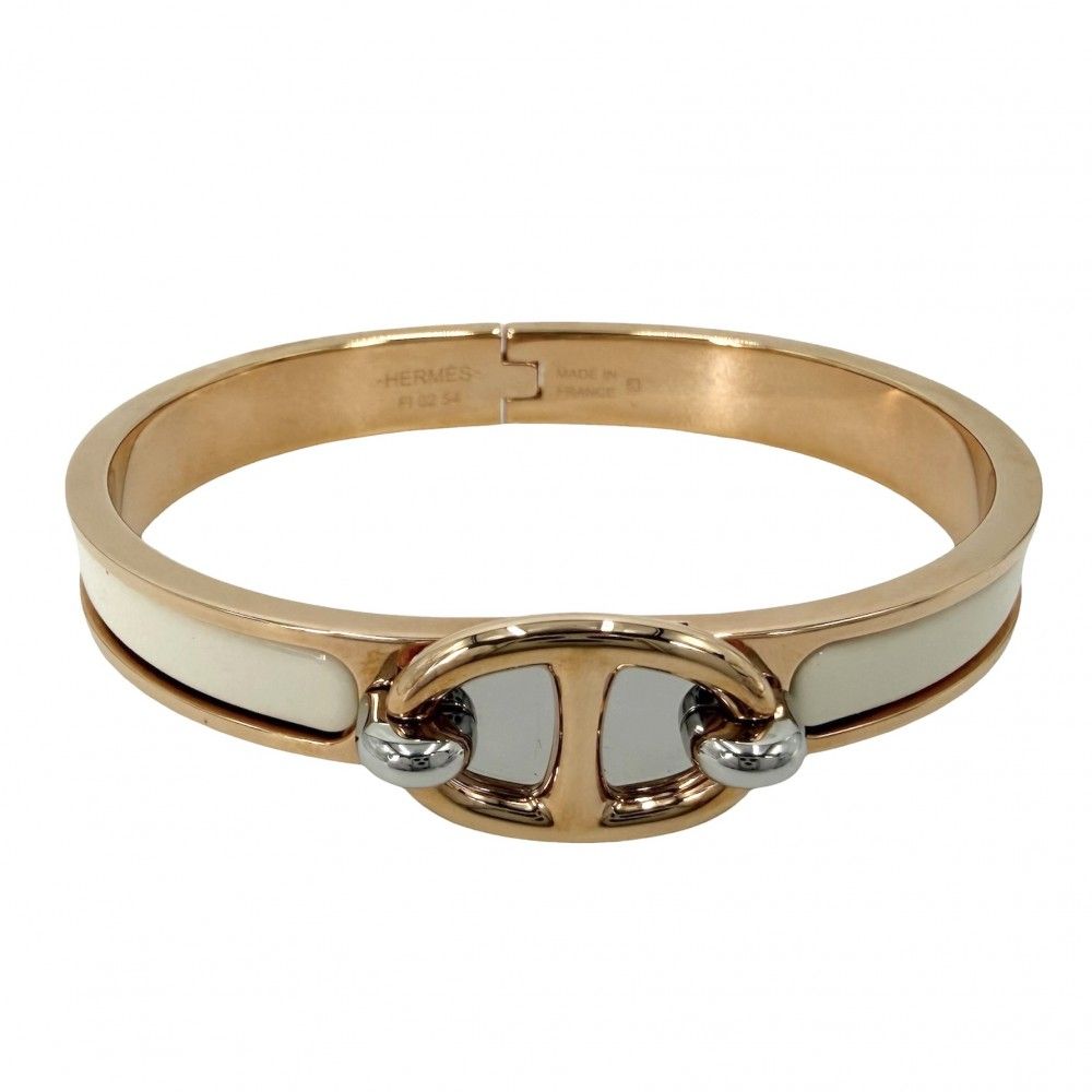 Hermes Bangle Mini Click Chaine D'ancre Bracelet Ivory Golden Rose