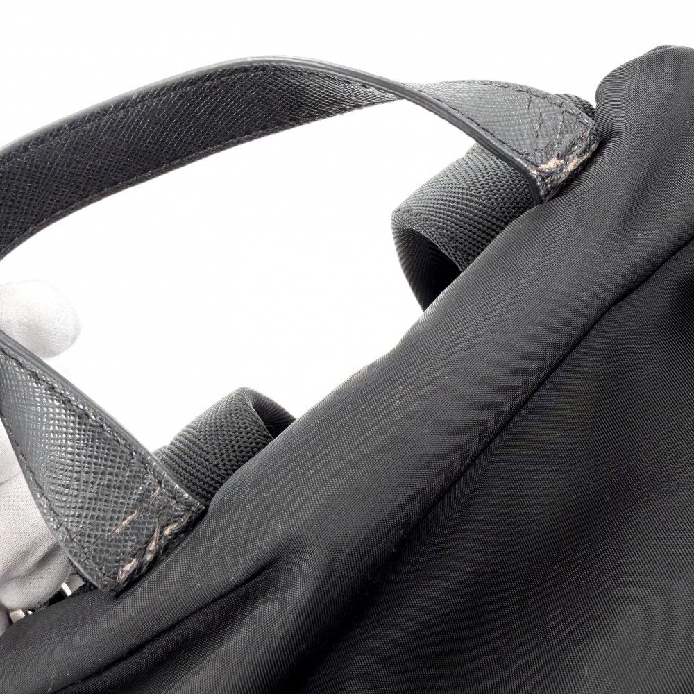 Prada Backpack Triangle Logo Nylon Black Silver — view 8
