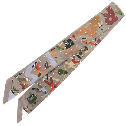 Hermes Twilly Figure Libre Studs Silk Gray Silver Scarf — view 2