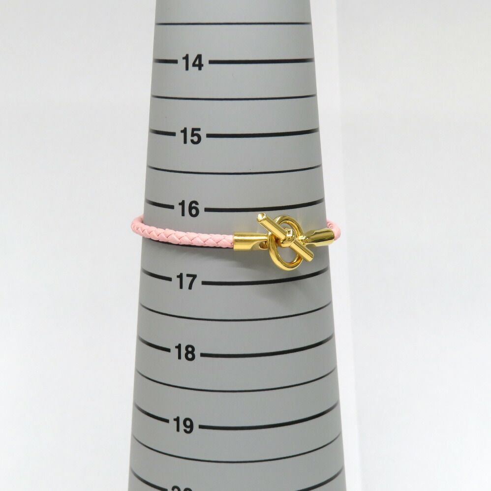 Hermes Bracelet Glenan Rose Sakura Gold Leather Metal Bangle — view 8