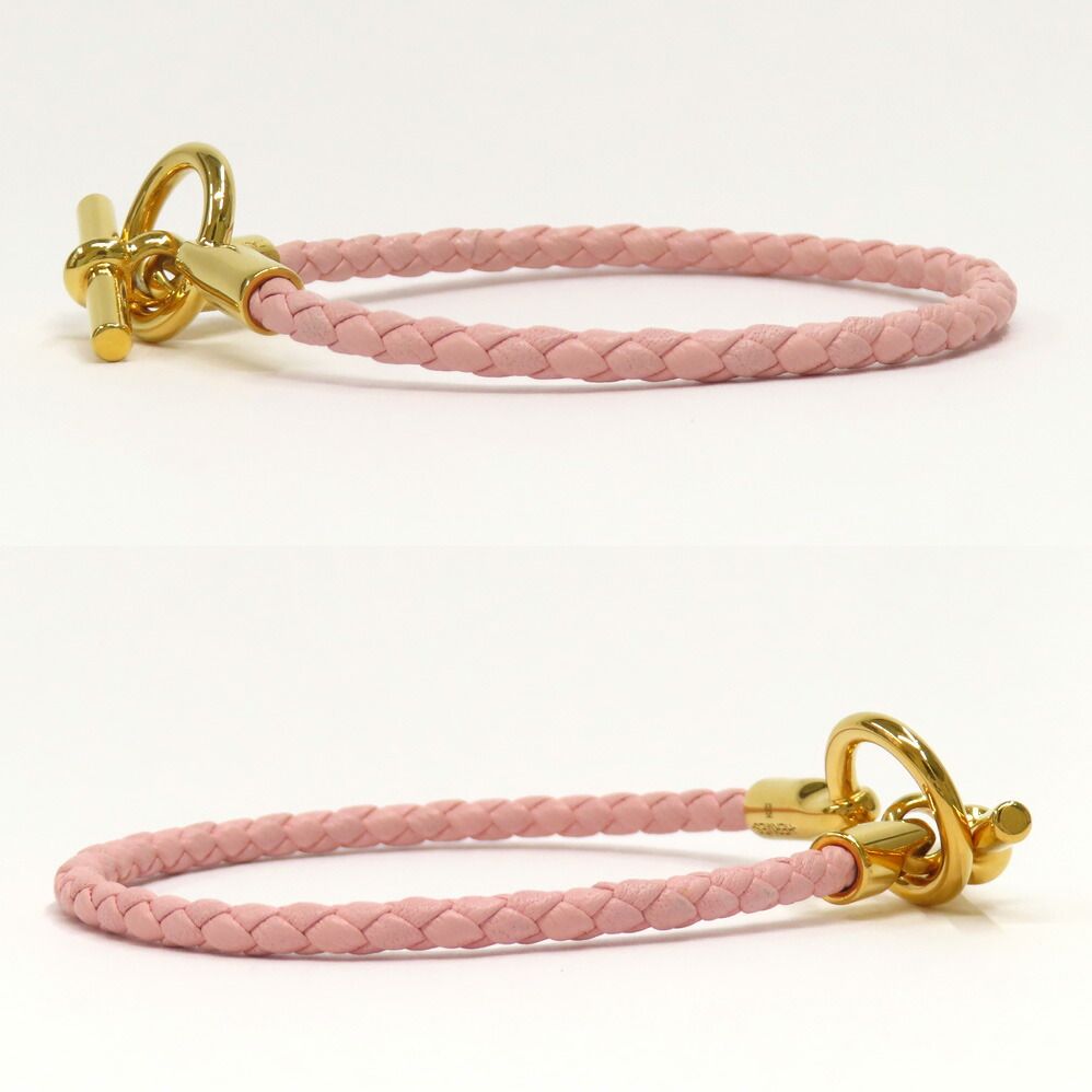 Hermes Bracelet Glenan Rose Sakura Gold Leather Metal Bangle — view 5