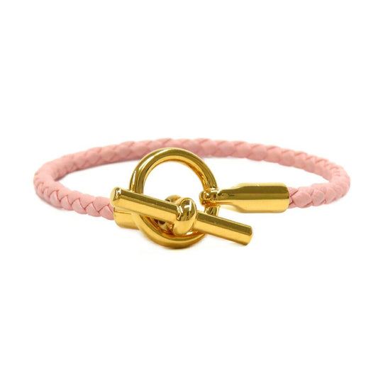 Hermes Bracelet Glenan Rose Sakura Gold Leather Metal Bangle