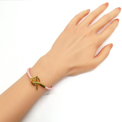 Hermes Bracelet Glenan Rose Sakura Gold Leather Metal Bangle — view 9