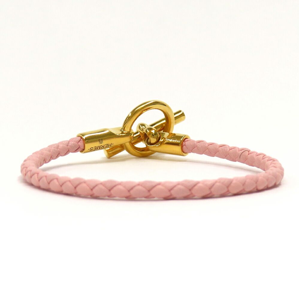 Hermes Bracelet Glenan Rose Sakura Gold Leather Metal Bangle — view 2