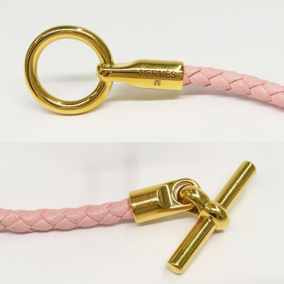Hermes Bracelet Glenan Rose Sakura Gold Leather Metal Bangle — view 6