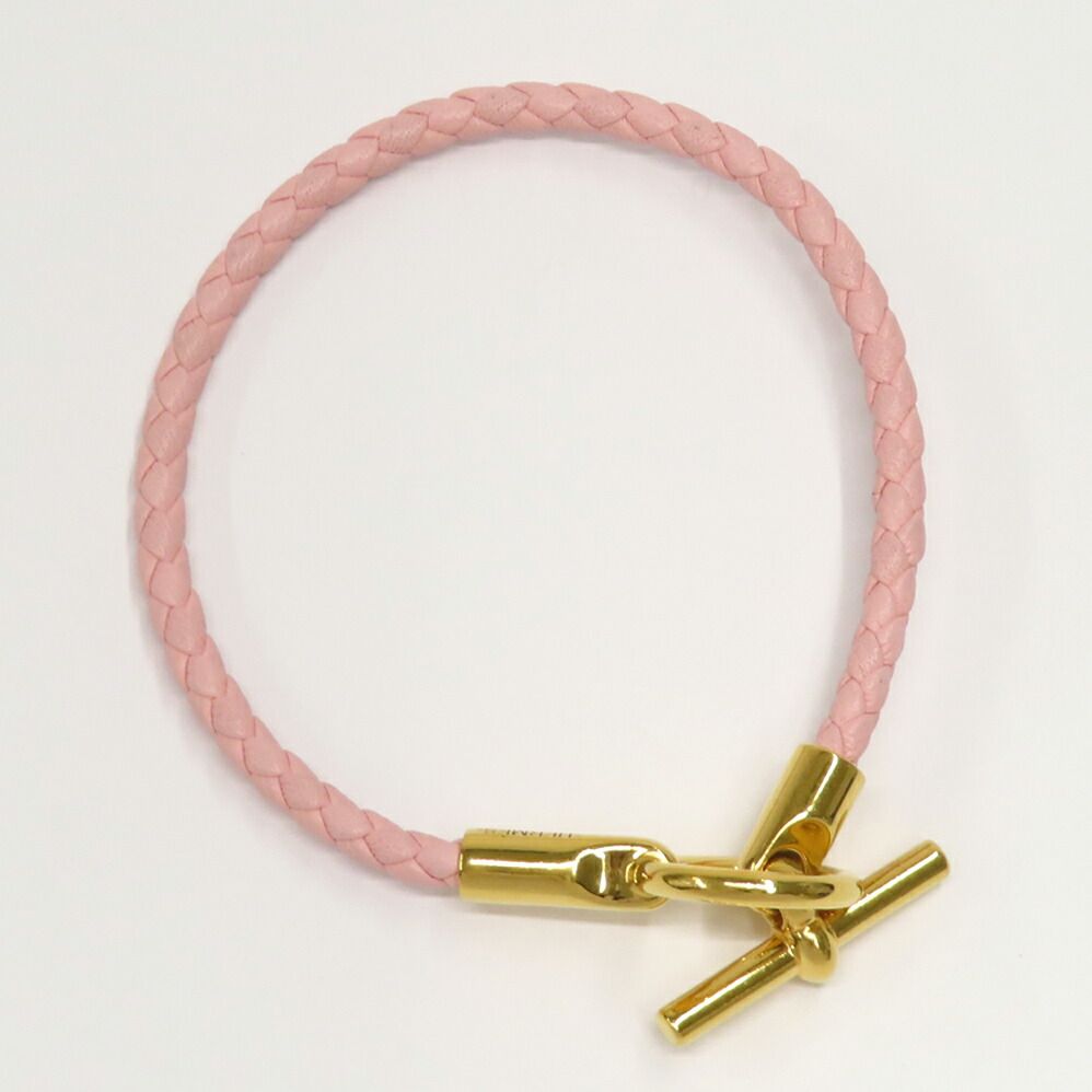 Hermes Bracelet Glenan Rose Sakura Gold Leather Metal Bangle — view 4