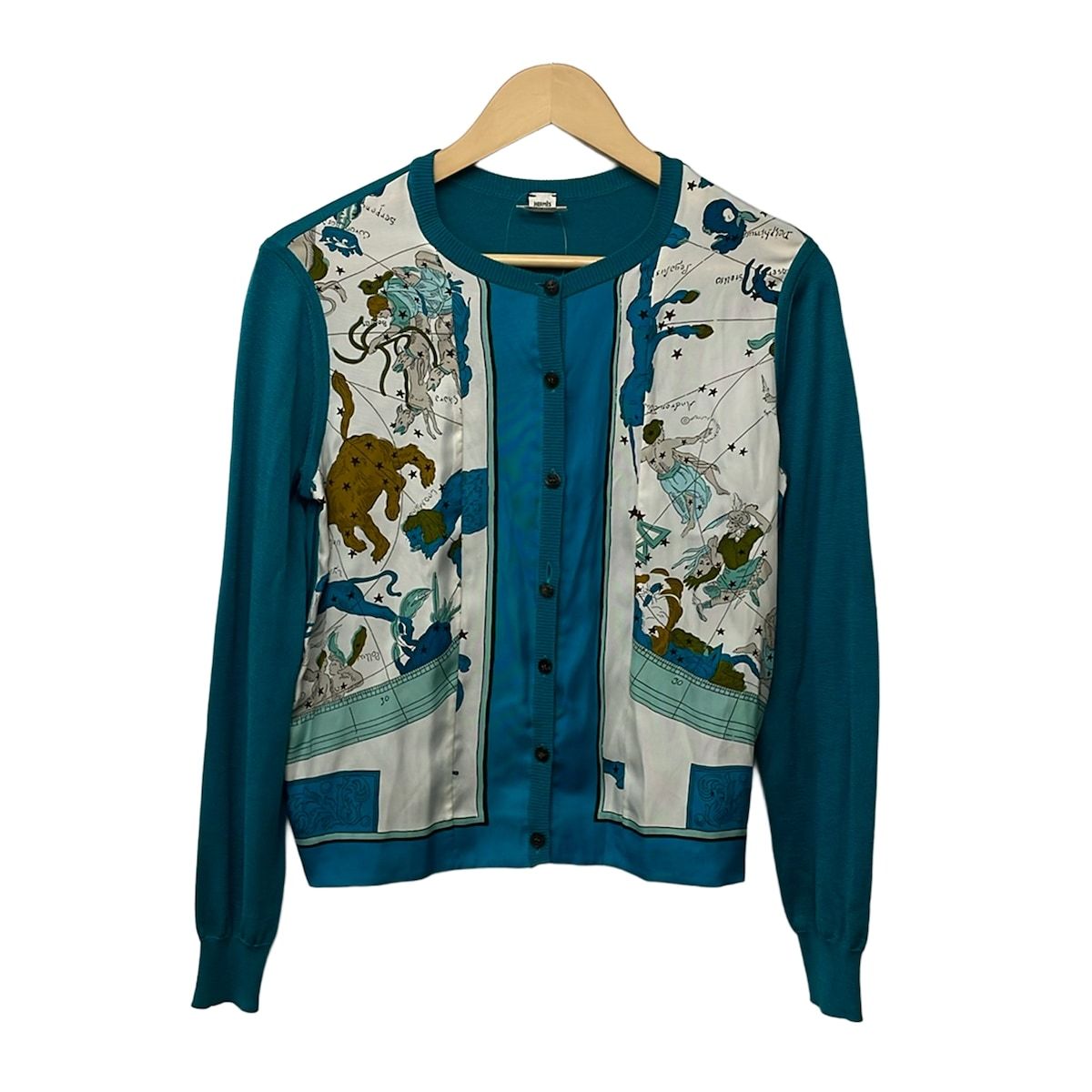 Hermes Cardigan 36 S Blue Green White Multi Long Sleeve Constellation