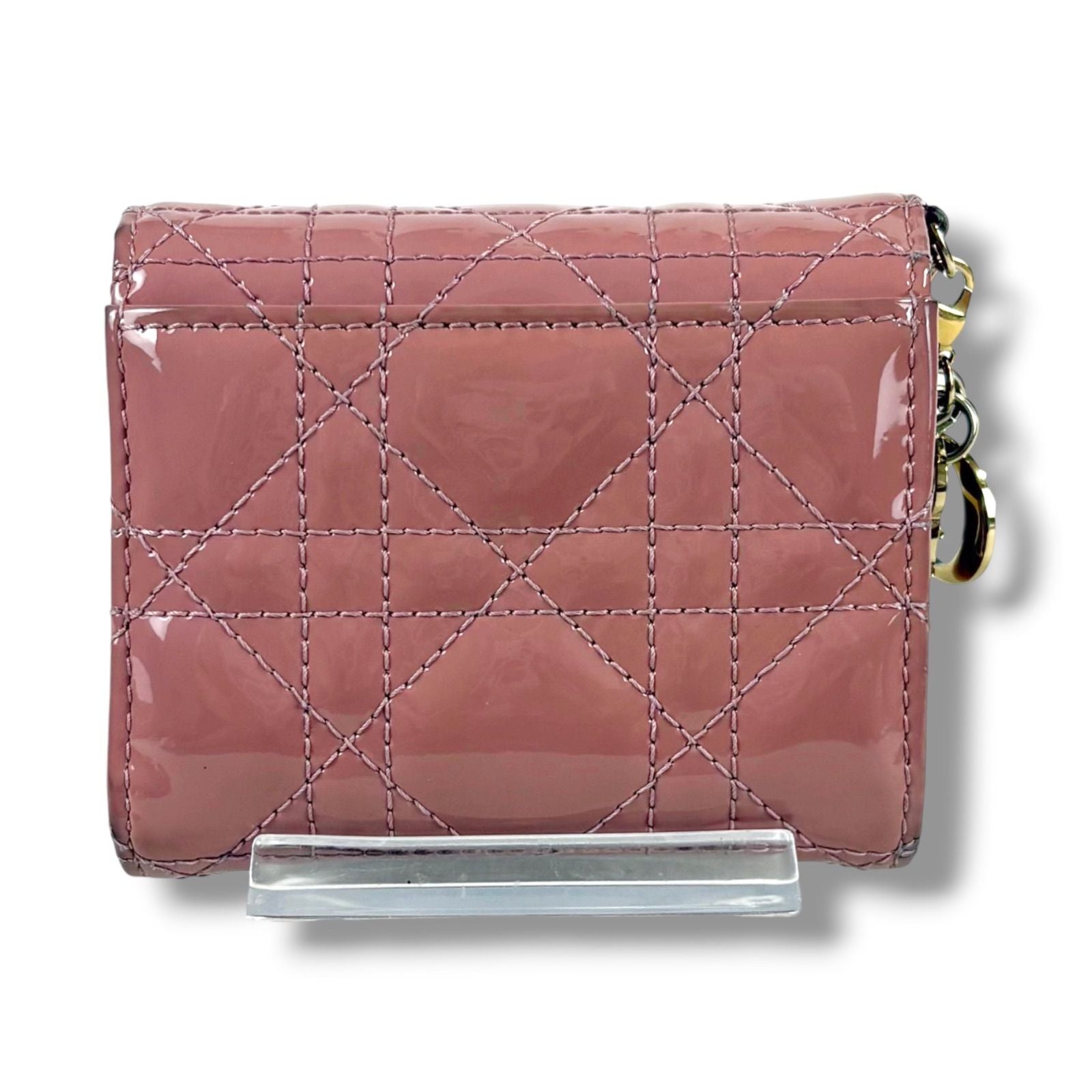 Dior Lady Lotus Wallet Trifold Cannage Patent Calfskin with Charm Handbag — view 3