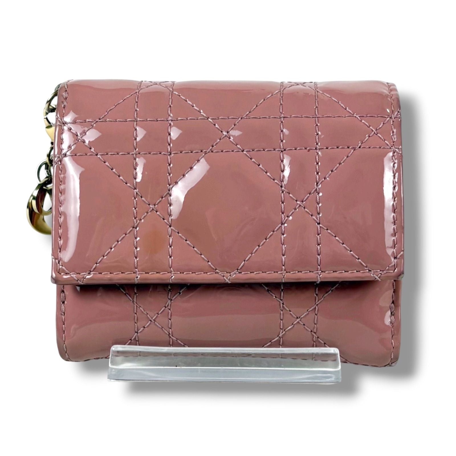 Dior Lady Lotus Wallet Trifold Cannage Patent Calfskin with Charm Handbag — view 2