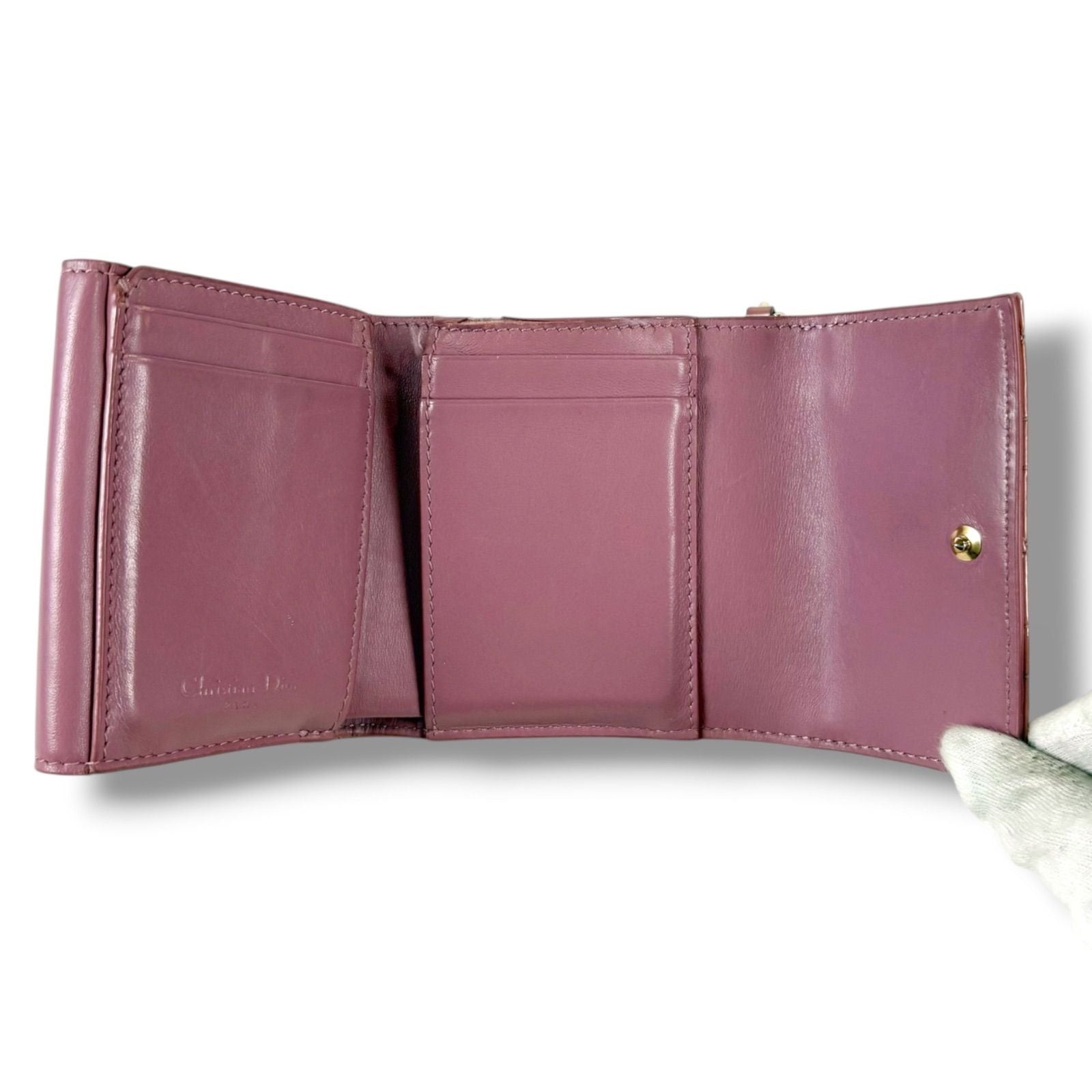 Dior Lady Lotus Wallet Trifold Cannage Patent Calfskin with Charm Handbag — view 4