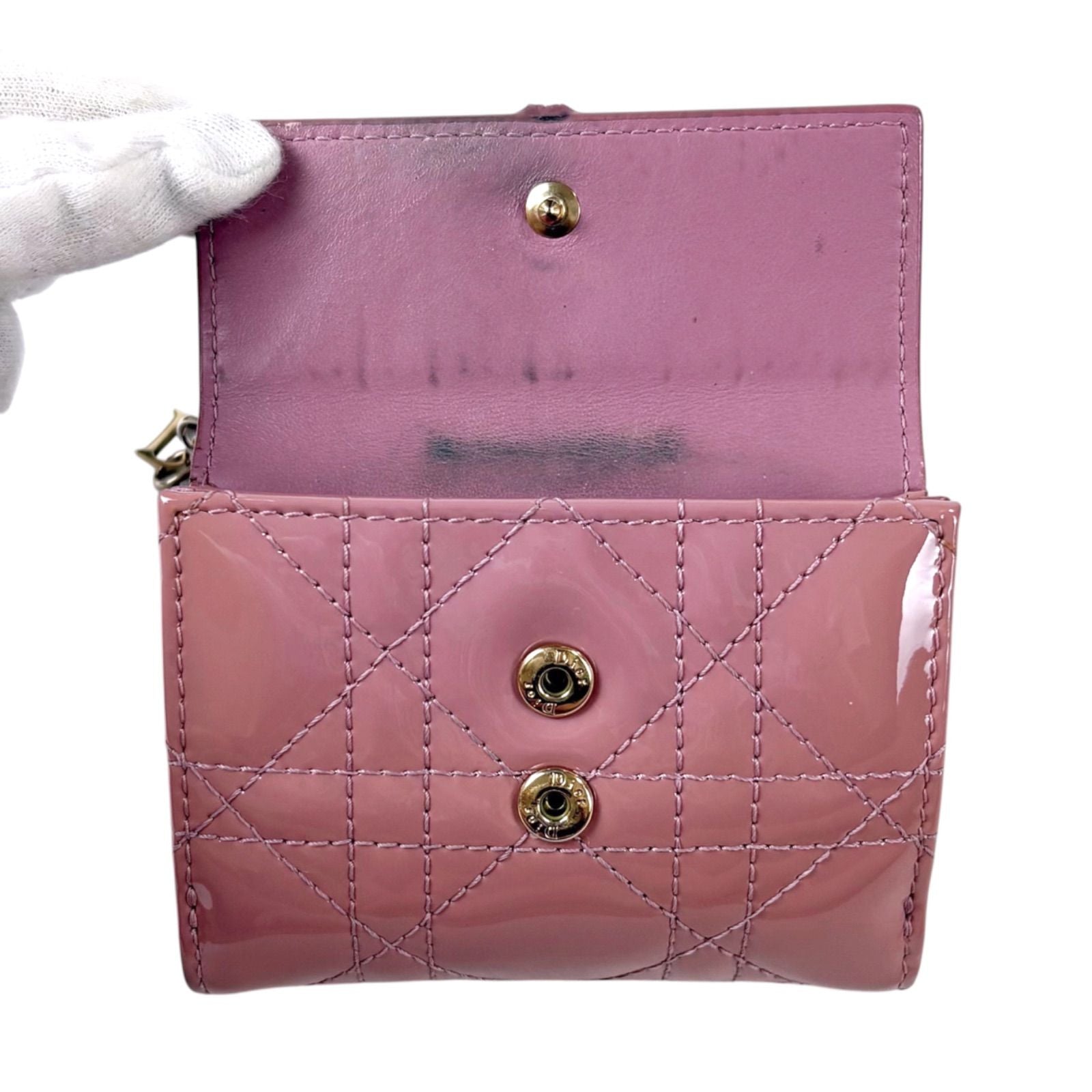Dior Lady Lotus Wallet Trifold Cannage Patent Calfskin with Charm Handbag — view 5