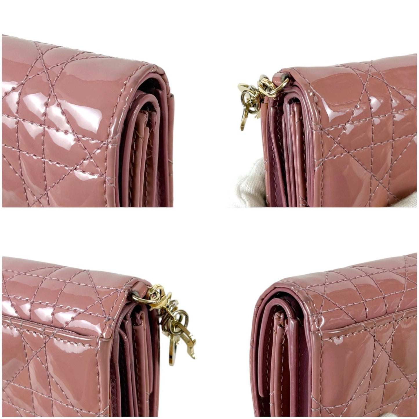 Dior Lady Lotus Wallet Trifold Cannage Patent Calfskin with Charm Handbag — view 7