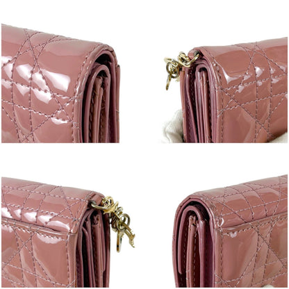 Dior Lady Lotus Wallet Trifold Cannage Patent Calfskin with Charm Handbag — view 7