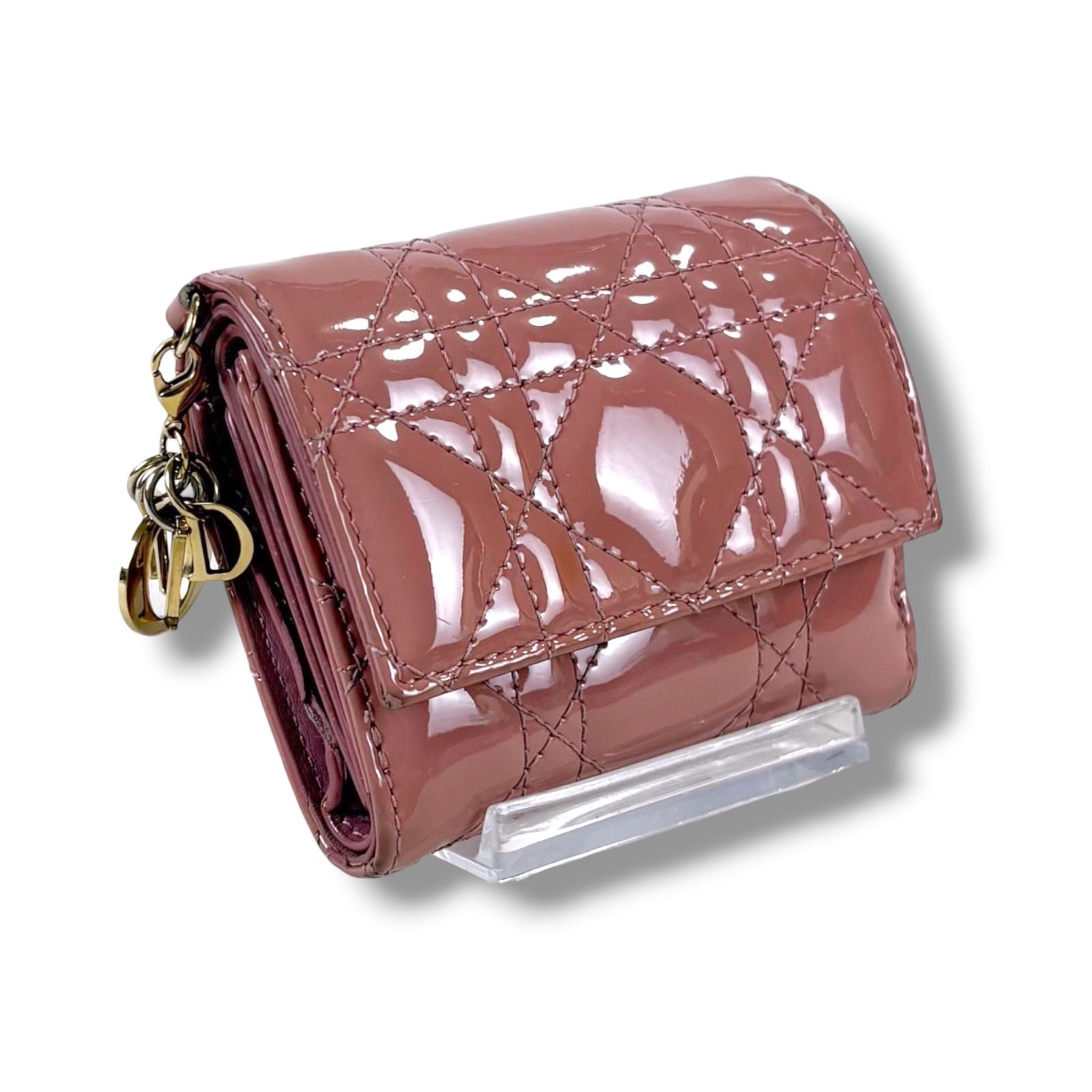 Dior Lady Lotus Wallet Trifold Cannage Patent Calfskin with Charm Handbag — view 6