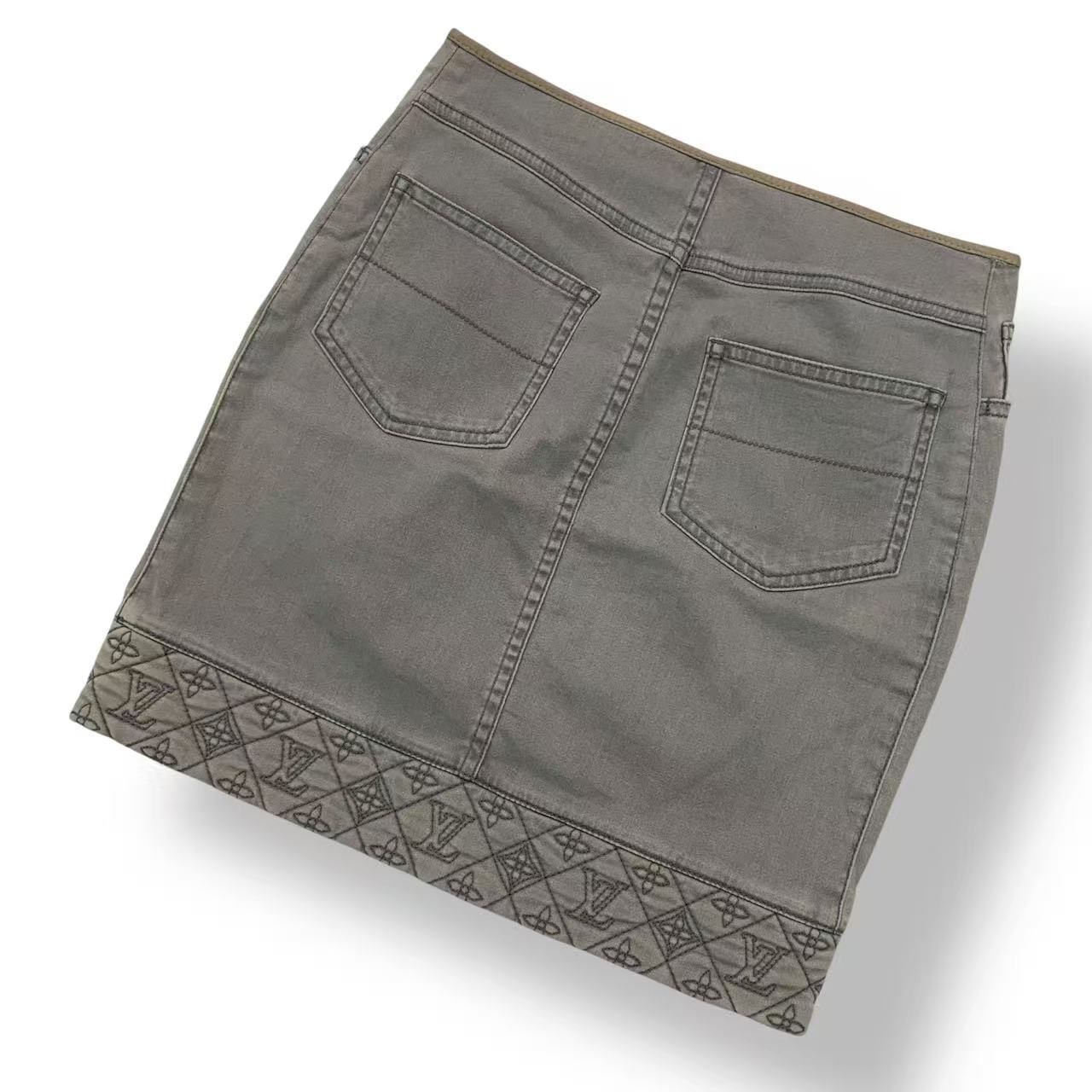 Louis Vuitton Denim Mini Skirt Monogram Gray 34 — view 3