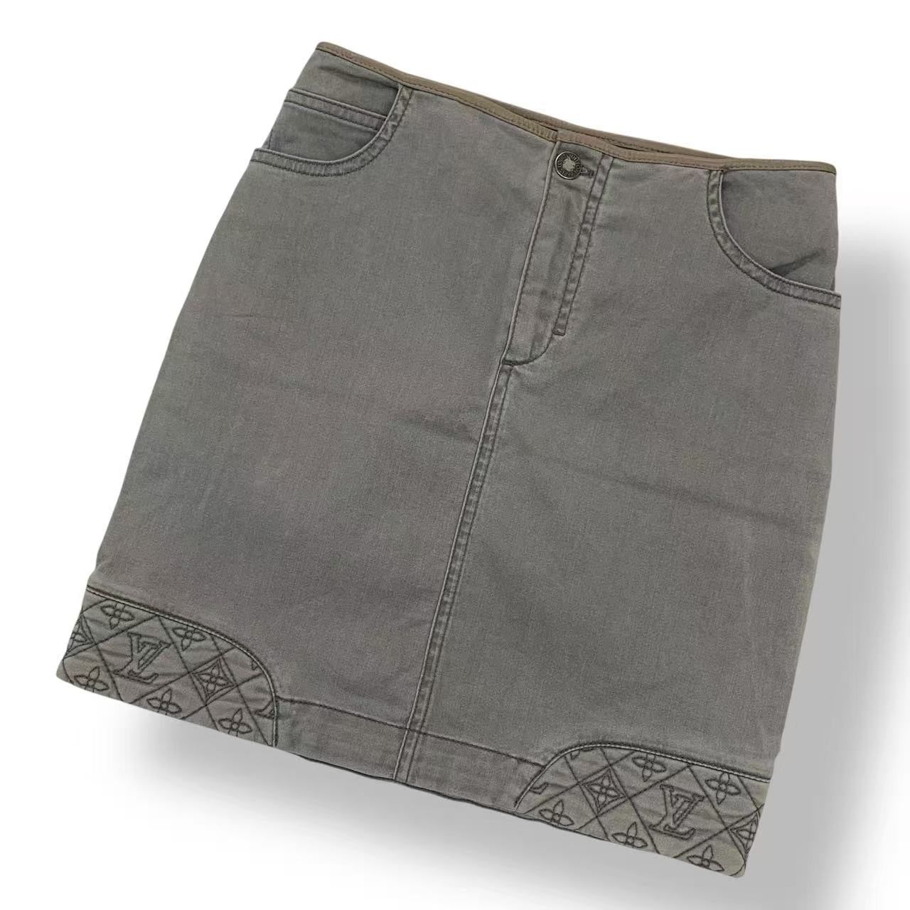 Louis Vuitton Denim Mini Skirt Monogram Gray 34 — view 2