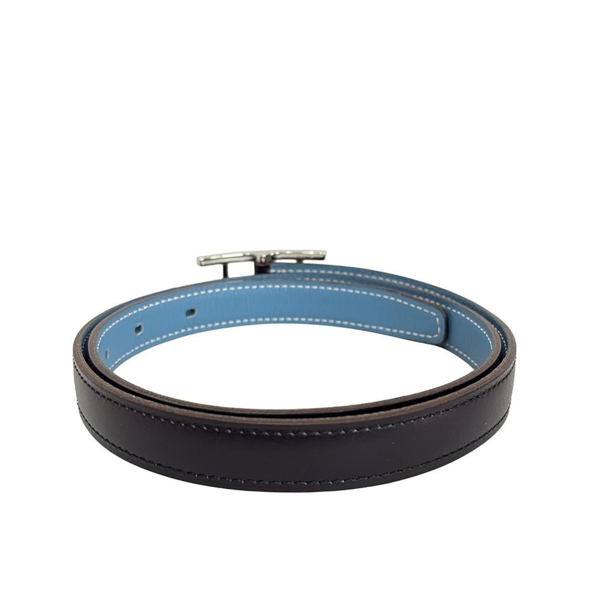 Hermes Belt 75 Hapi 3 Black Blue Jean Silver Reversible Leather — view 2