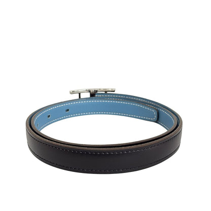Hermes Belt 75 Hapi 3 Black Blue Jean Silver Reversible Leather — view 2