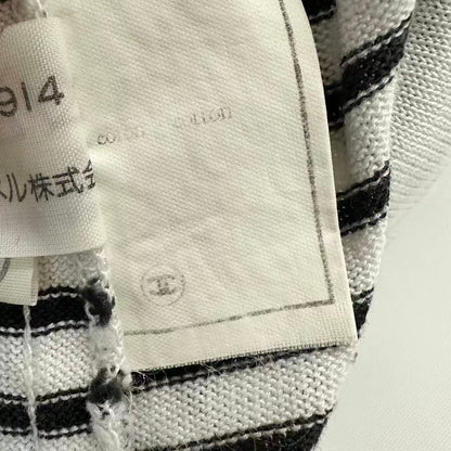 Chanel CC Logo Embroidery Border Cotton Short Sleeve Knit Top Sweater — view 6
