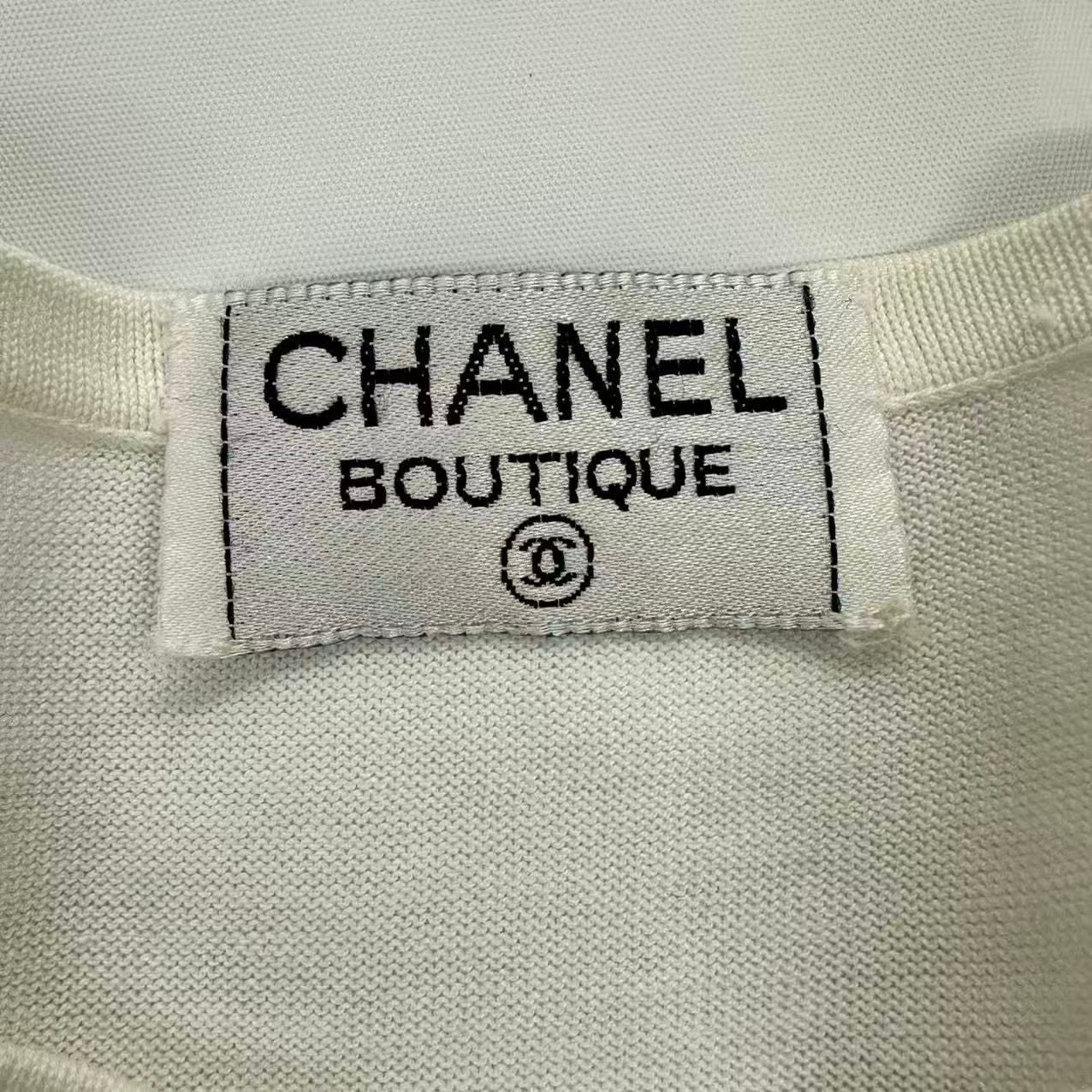 Chanel CC Logo Embroidery Border Cotton Short Sleeve Knit Top Sweater — view 4