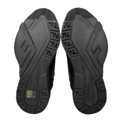Fendi Sneakers Flow Top 6 Sizes Calf Leather FF Motif Logo Black Gray — view 6