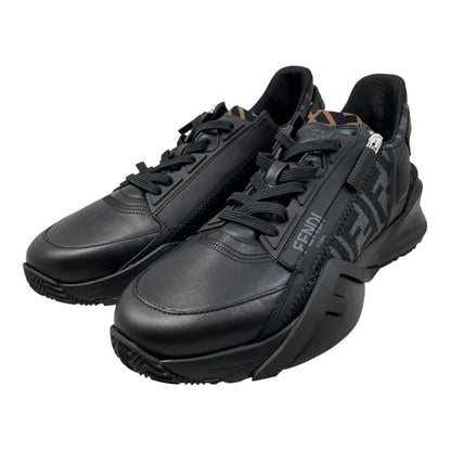 Fendi Sneakers Flow Top 6 Sizes Calf Leather FF Motif Logo Black Gray