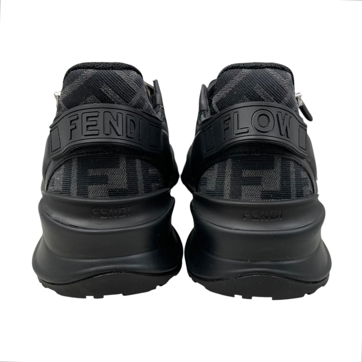 Fendi Sneakers Flow Top 6 Sizes Calf Leather FF Motif Logo Black Gray — view 4