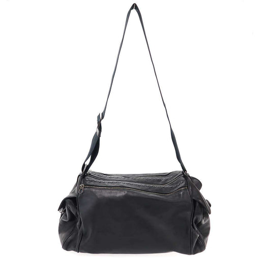 Bottega Veneta Intrecciato Leather Boston Shoulder Bag Black