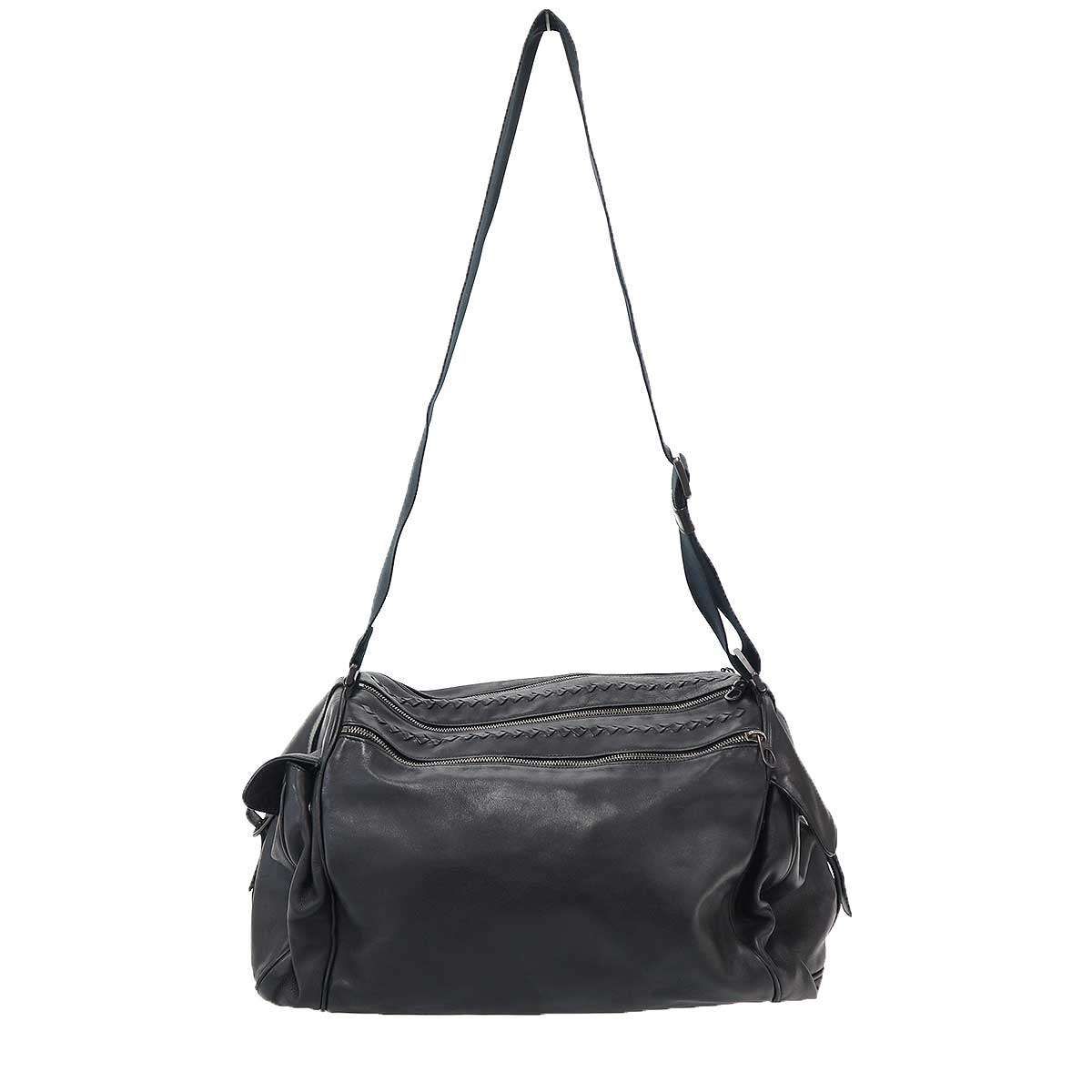 Bottega Veneta Intrecciato Leather Boston Shoulder Bag Black — view 2