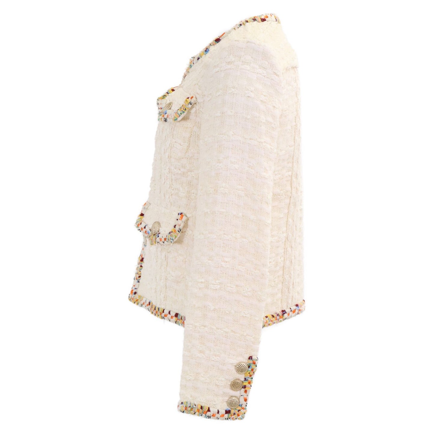 Chanel CC Logo Medal Button Tweed Collarless Jacket 34 — view 2