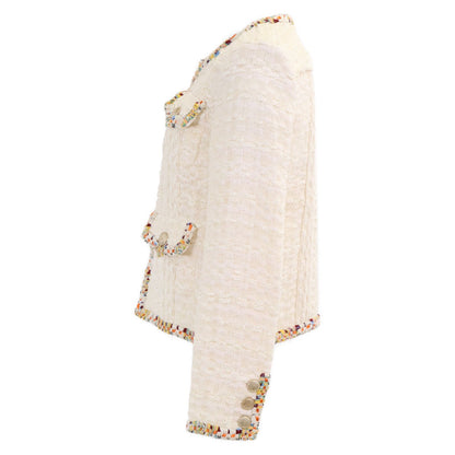 Chanel CC Logo Medal Button Tweed Collarless Jacket 34 — view 2