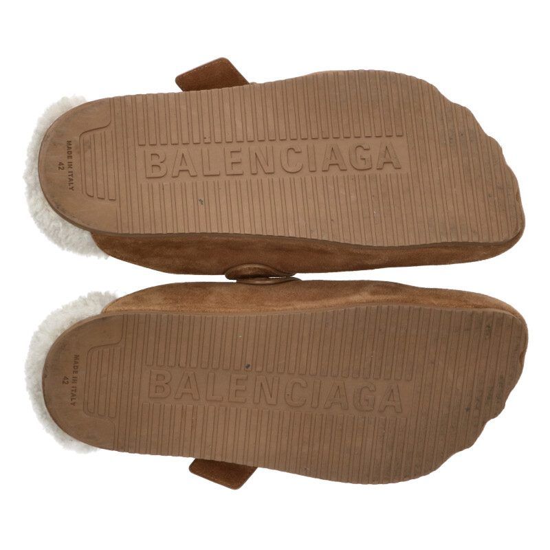 Balenciaga Suede Leather Fur Slide Sandals — view 3