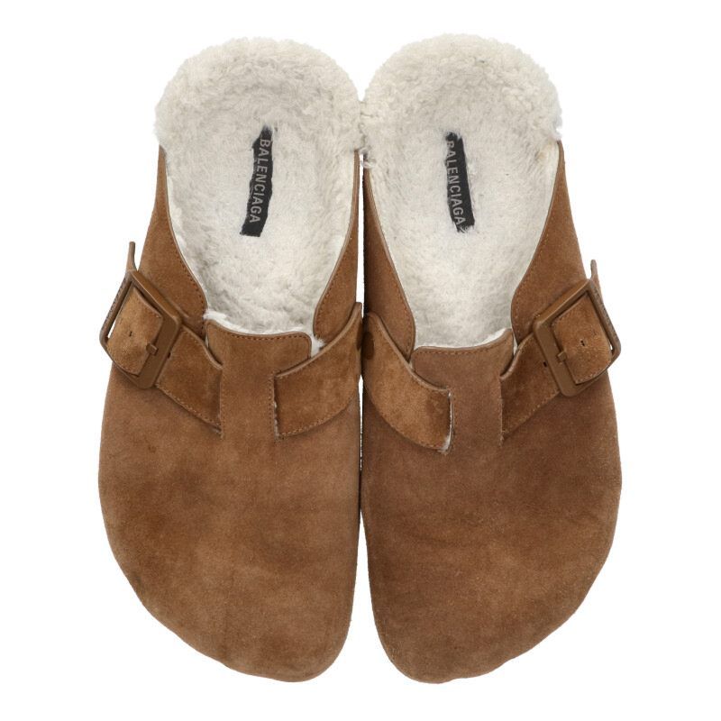 Balenciaga Suede Leather Fur Slide Sandals — view 4