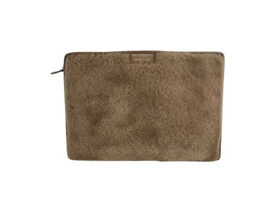 Balenciaga Clutch Bazaar Brown Leather Boa Second Silver
