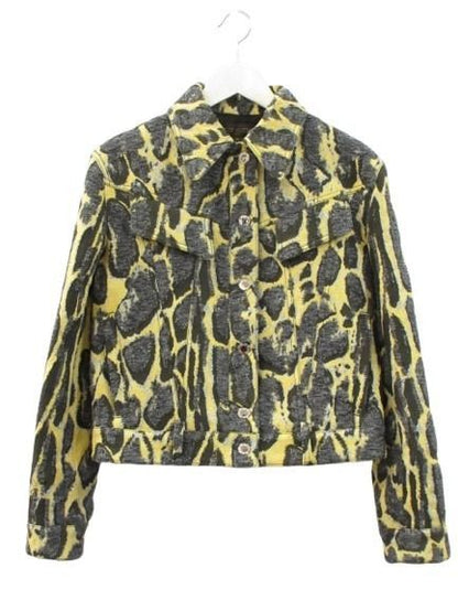 Louis Vuitton Leopard Jacquard Jacket 36 Yellow Gray Wool Blend