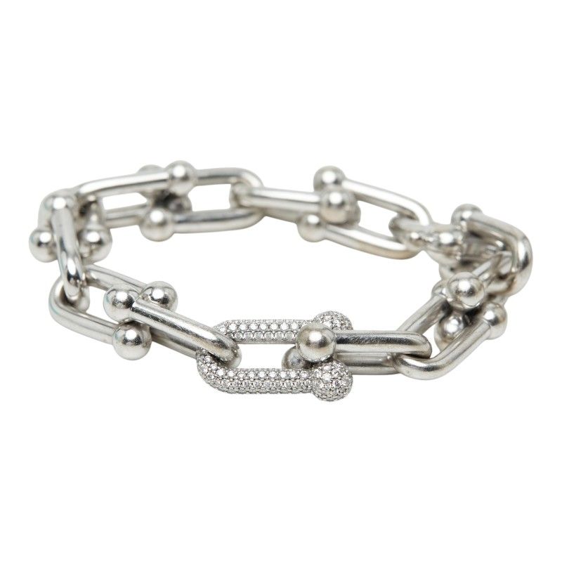 Tiffany & Co Large Link 14 Frame Bracelet 18k White Gold